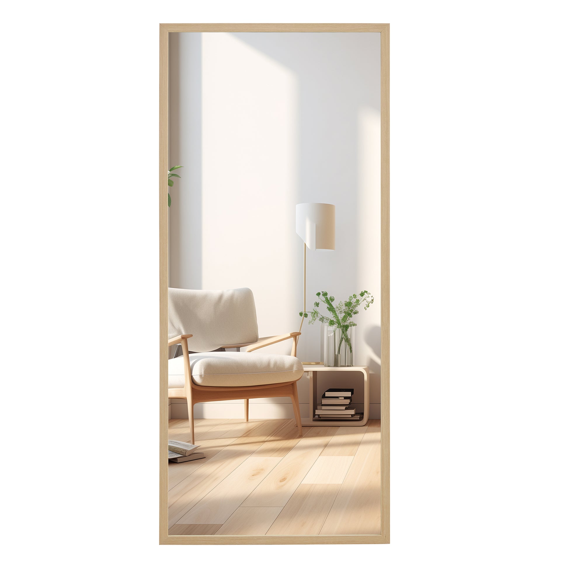 Fourth Generation Solid Wood Frame Full Length Mirror, Dressing Mirror, Bedroom Porch, Decorative Mirror, Clothing Store, Floor Standing Large Mirror, Wall Mounted. 71 "* 31.5" Transparent Glass