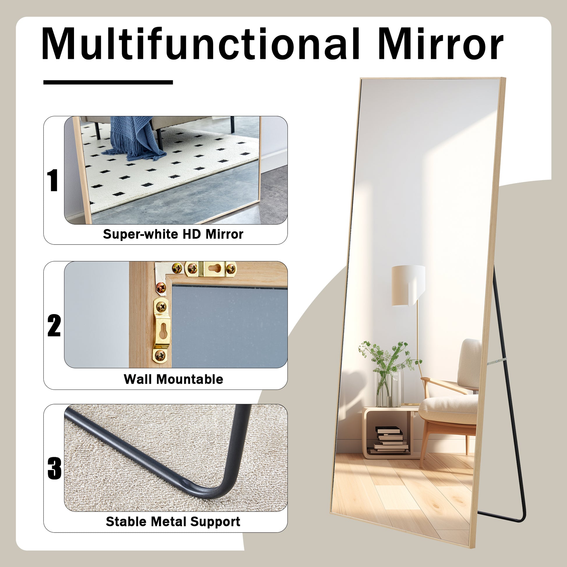 Fourth Generation Solid Wood Frame Long Mirror, Dressing Mirror, Bedroom Foyer, Decorative Mirror, Clothing Store, Floor To Ceiling Mirror, Wall Mounted. 71 "* 31.4" Transparent Glass