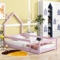 Twin Size Wood Bed With House Shaped Headboard Floor Bed With Fences,Pink Twin Pink Wood Bedroom American Design Pine Pine