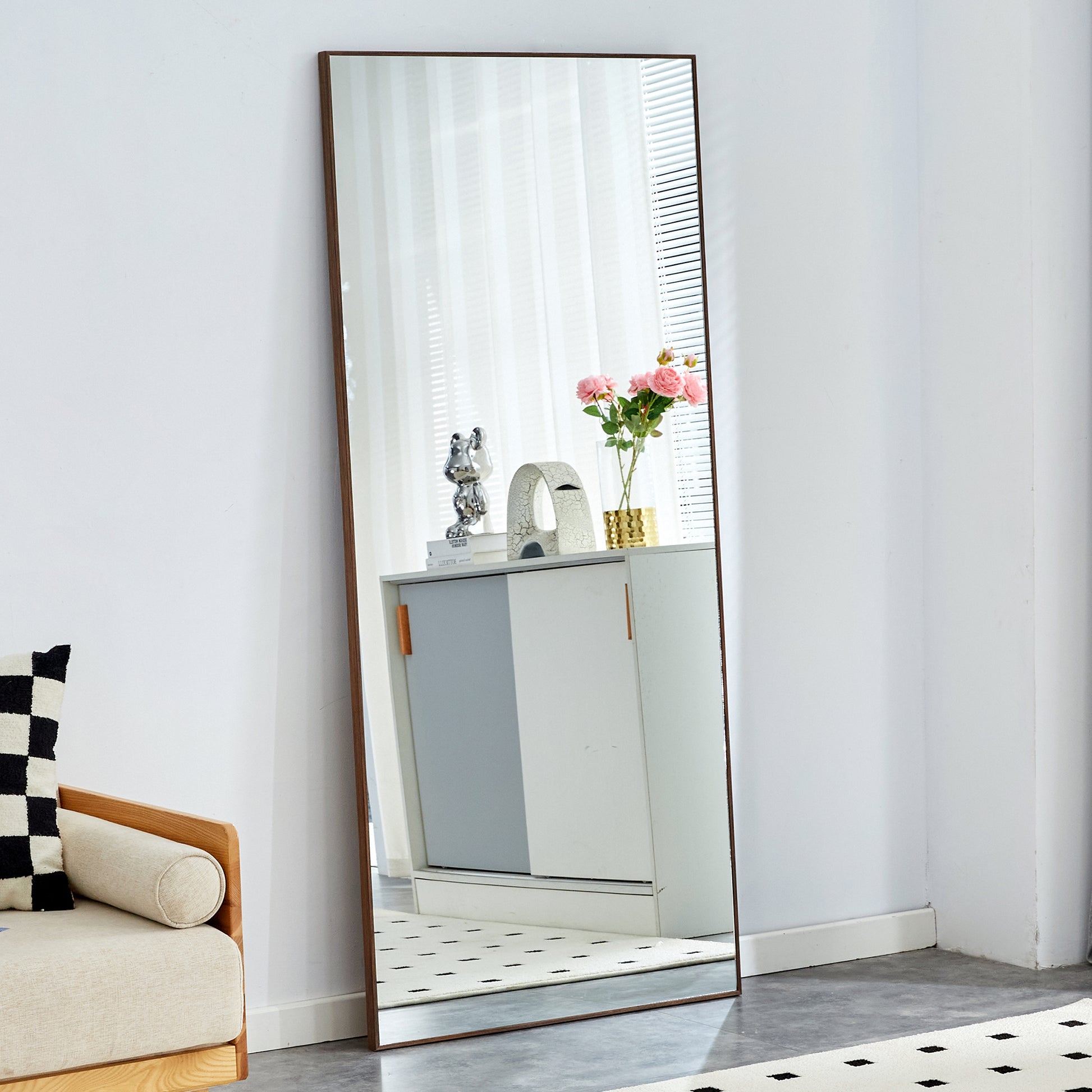 Fourth Generation Solid Wood Frame Long Mirror, Dressing Mirror, Bedroom Foyer, Decorative Mirror, Clothing Store, Floor To Ceiling Mirror, Wall Mounted. 71 "* 31.4" Transparent Glass