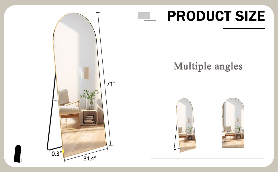 The 4Th Generation Floor Standing Full Length Rearview Mirror. Metal Framed Arched Wall Mirror, Bathroom Makeup Mirror, Floor Standing Mirror With Bracket. 71 "* 31" Am Transparent Glass