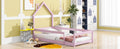 Twin Size Wood Bed With House Shaped Headboard Floor Bed With Fences,Pink Twin Pink Wood Bedroom American Design Pine Pine