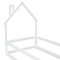 Twin Size Wood Bed With House Shaped Headboard Floor Bed With Fences,White Twin White Wood Bedroom American Design Pine Pine