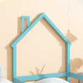 Twin Size Wood Bed With House Shaped Headboard Floor Bed With Fences,Light Blue Twin Light Blue Wood Bedroom American Design Pine Pine