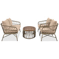 Bohemia Inspired 4 Person Outdoor Seating Group With Removable Cushions, Conversation Patio Set With Wood Tabletop, Beige Yes Beige Garden & Outdoor Complete Patio Sets Foam Wicker