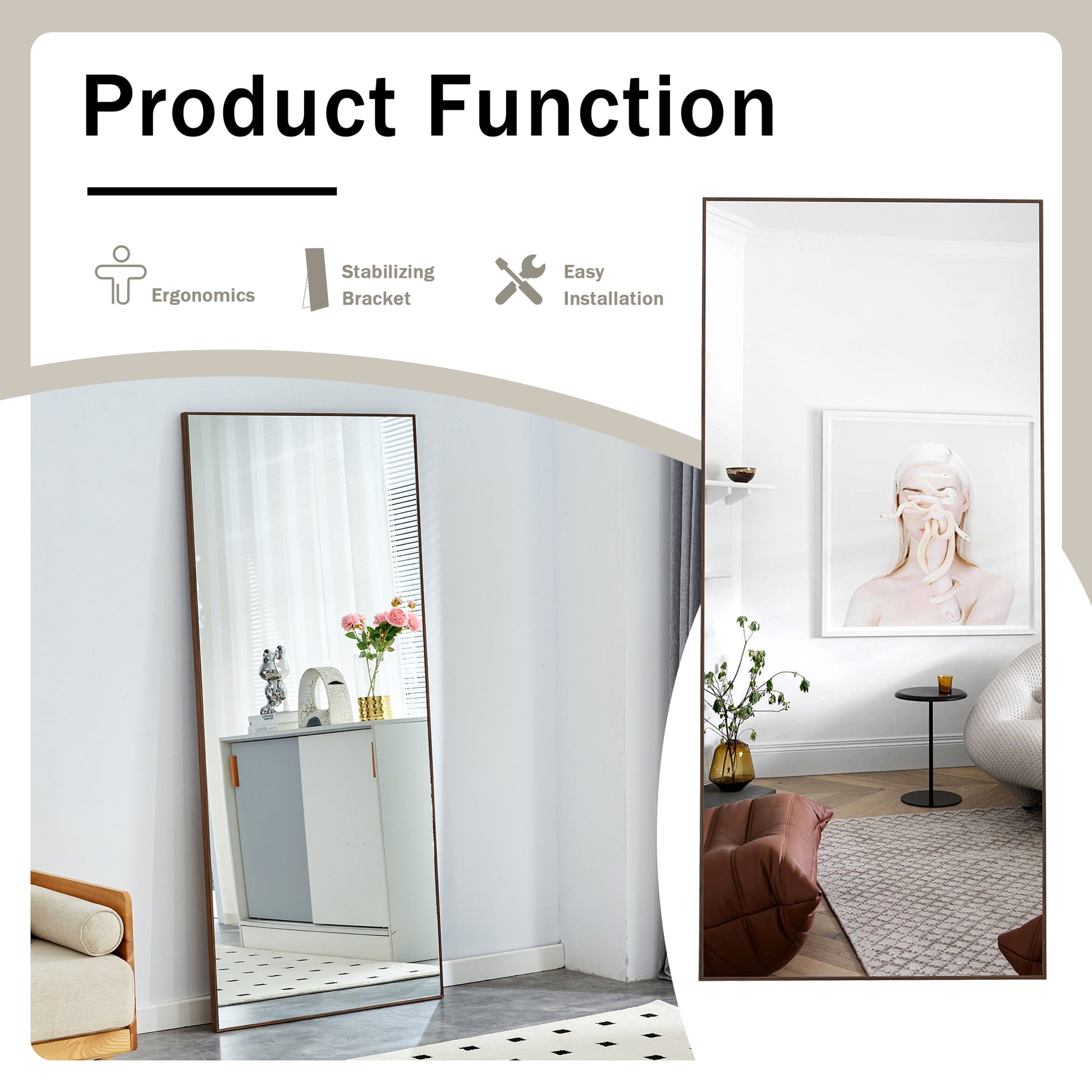 Fourth Generation Solid Wood Frame Long Mirror, Dressing Mirror, Bedroom Foyer, Decorative Mirror, Clothing Store, Floor To Ceiling Mirror, Wall Mounted. 71 "* 31.4" Transparent Glass