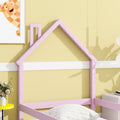 Twin Size Wood Bed With House Shaped Headboard Floor Bed With Fences,Pink Twin Pink Wood Bedroom American Design Pine Pine