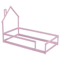 Twin Size Wood Bed With House Shaped Headboard Floor Bed With Fences,Pink Twin Pink Wood Bedroom American Design Pine Pine