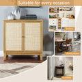 Buffet Cabinet With Storage,Storage Cabinet With Natural Rattan Decorated Doors,Rattan Cabinet With Adjustable Shelf,Sideboard For Living Room,Kitchen,Hallway,2 Doors, Storage, Natural Natural Rubber Wood
