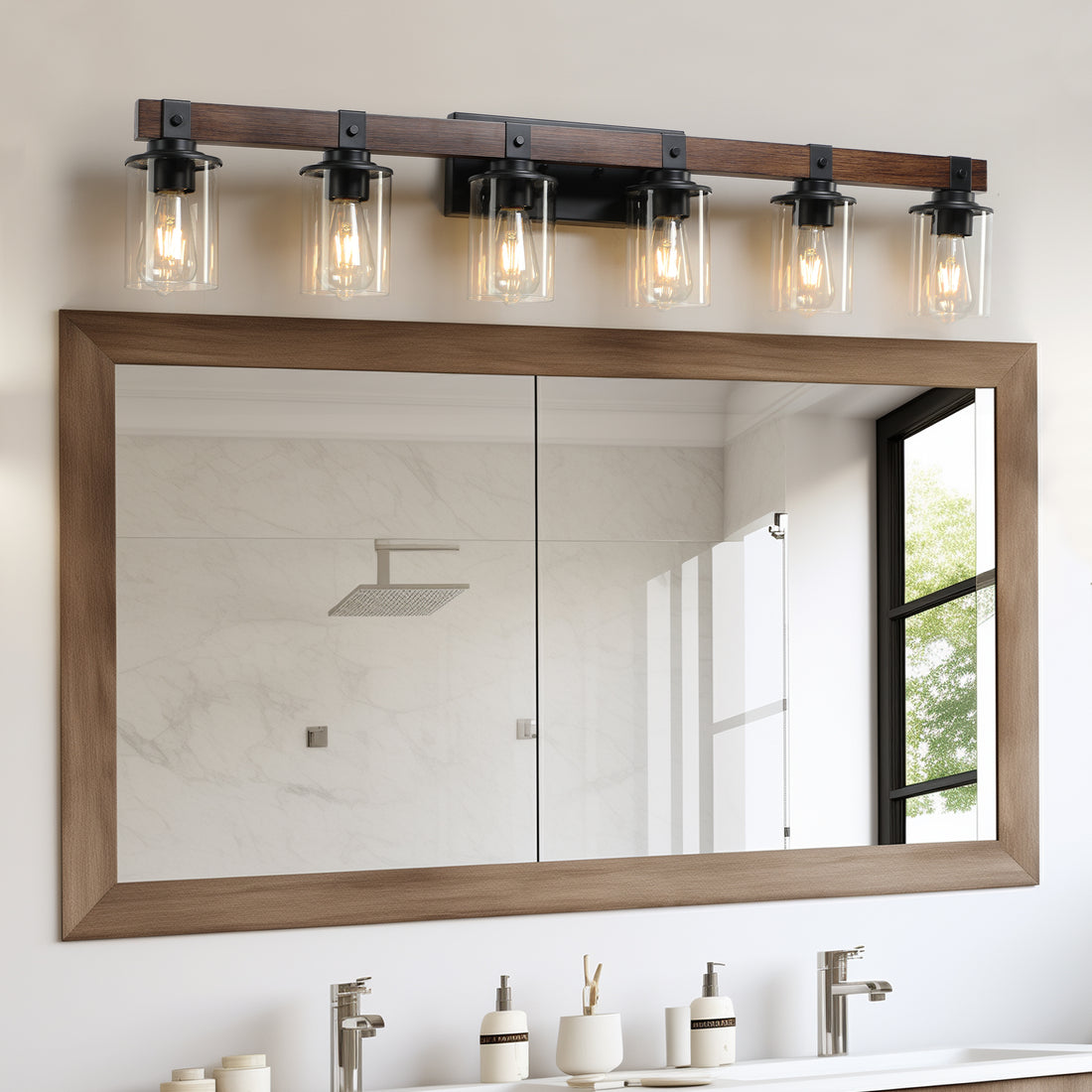 Same As W1340P155974 L1015 6 6 Lights Farmhouse Vanity Lights Fixture Rustic Bathroom Light Fixture Bathroom Sconce Without Bulbs Walnut Black Farmhouse Glass,Iron