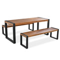 3 Pieces Outdoor Dining Table With 2 Benches, Patio Dining Set With Unique Top Texture, Acacia Wood Top & Steel Frame, All Weather Use, For Outdoor & Indoor, Natural No Acacia Wood Garden & Outdoor