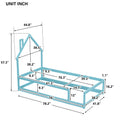 Twin Size Wood Bed With House Shaped Headboard Floor Bed With Fences,Light Blue Twin Light Blue Wood Bedroom American Design Pine Pine