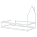 Twin Size Wood Bed With House Shaped Headboard Floor Bed With Fences,White Twin White Wood Bedroom American Design Pine Pine