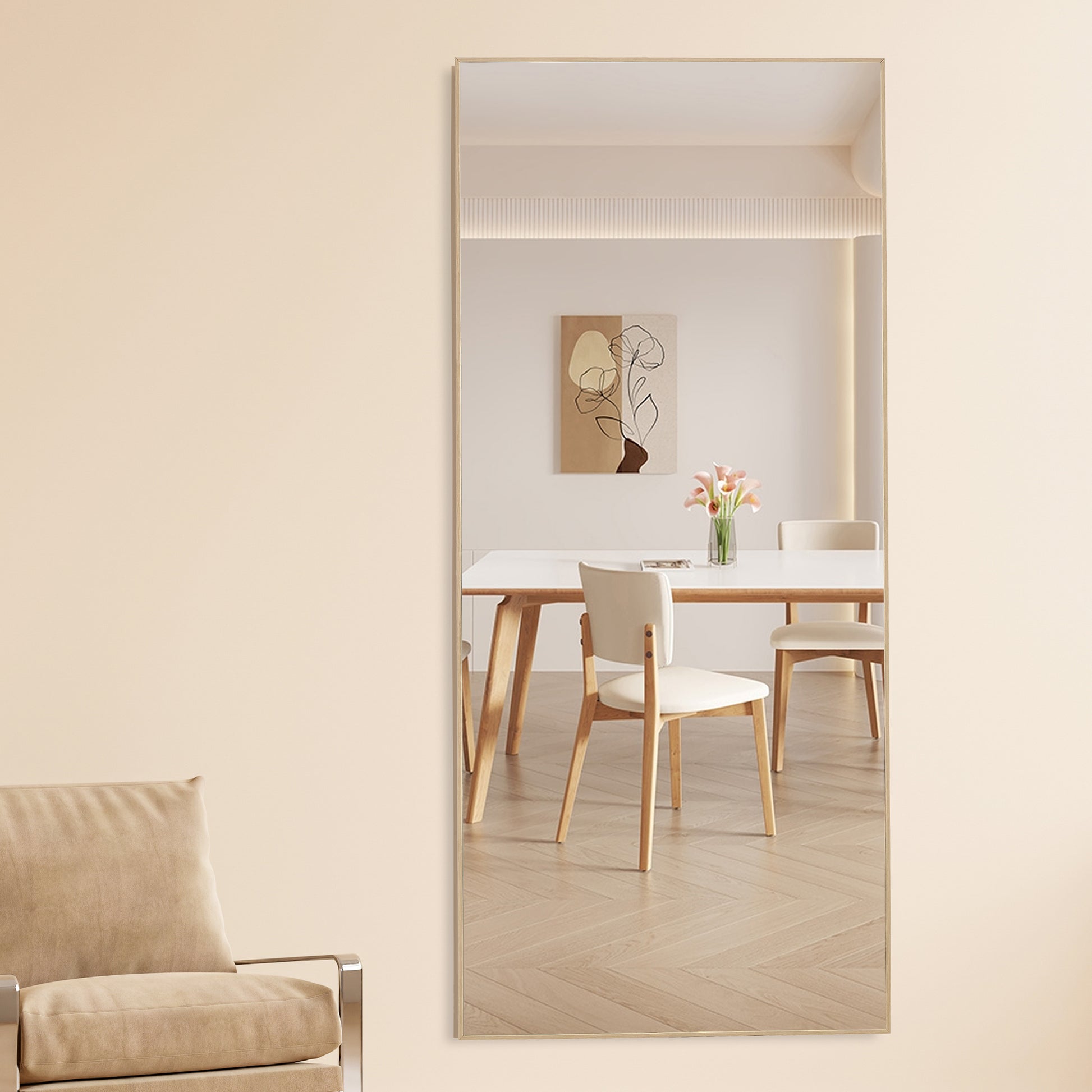 Fourth Generation Solid Wood Frame Long Mirror, Dressing Mirror, Bedroom Foyer, Decorative Mirror, Clothing Store, Floor To Ceiling Mirror, Wall Mounted. 71 "* 31.4" Transparent Glass