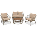 Bohemia Inspired 4 Person Outdoor Seating Group With Removable Cushions, Conversation Patio Set With Wood Tabletop, Beige Yes Beige Garden & Outdoor Complete Patio Sets Foam Wicker