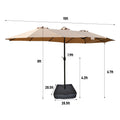 15X9Ft Large Double Sided Rectangular Outdoor Twin Patio Market Umbrella With Light And Base Taupe Taupe Metal