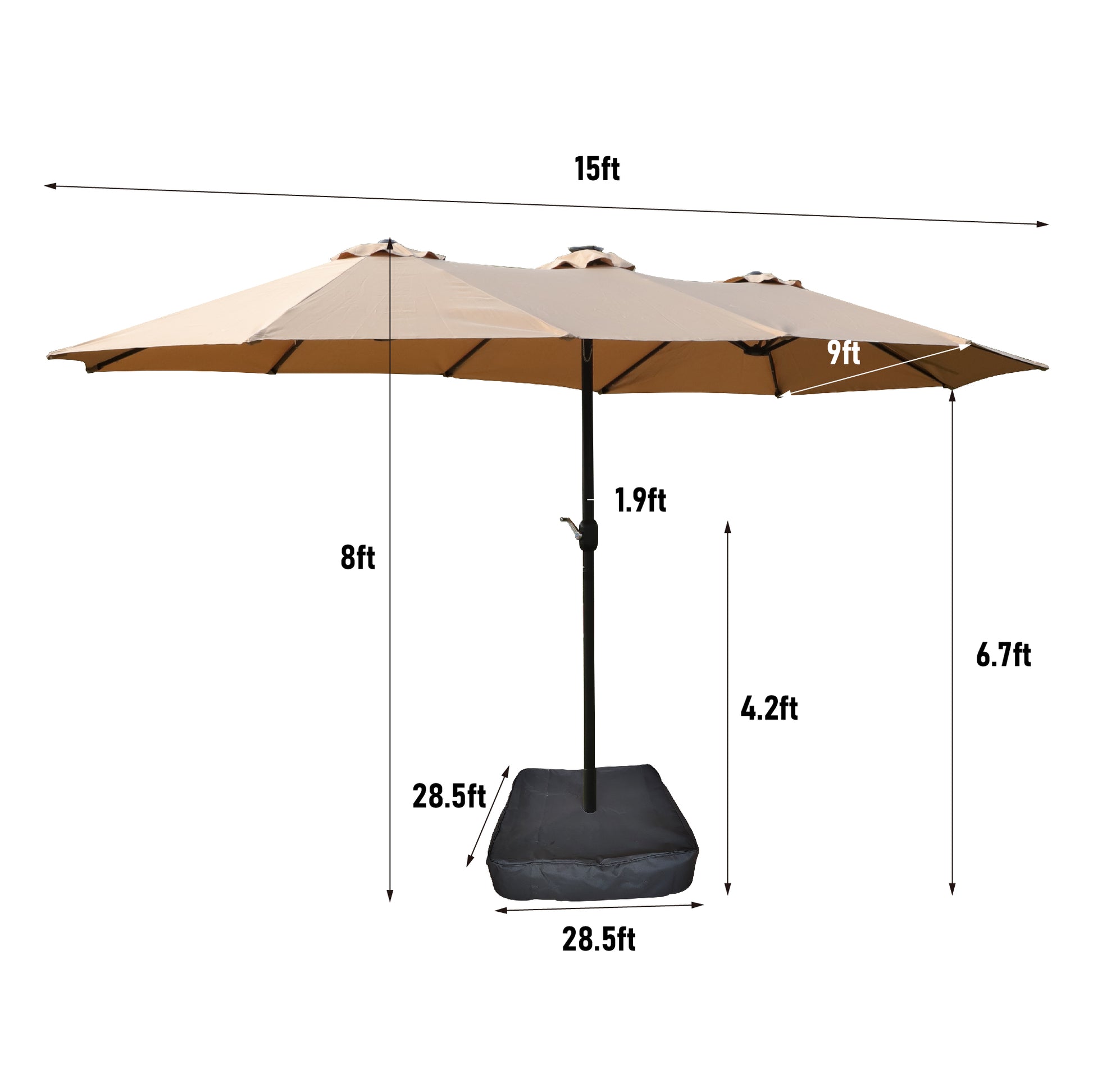 15X9Ft Large Double Sided Rectangular Outdoor Twin Patio Market Umbrella With Light And Base Taupe Taupe Metal