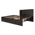 Wood Queen Size Platform Bed With Storage Headboard, Shoe Rack And 4 Drawers,Espresso Box Spring Not Required Queen Espresso Wood Bedroom Bed Frame Solid Wood Mdf