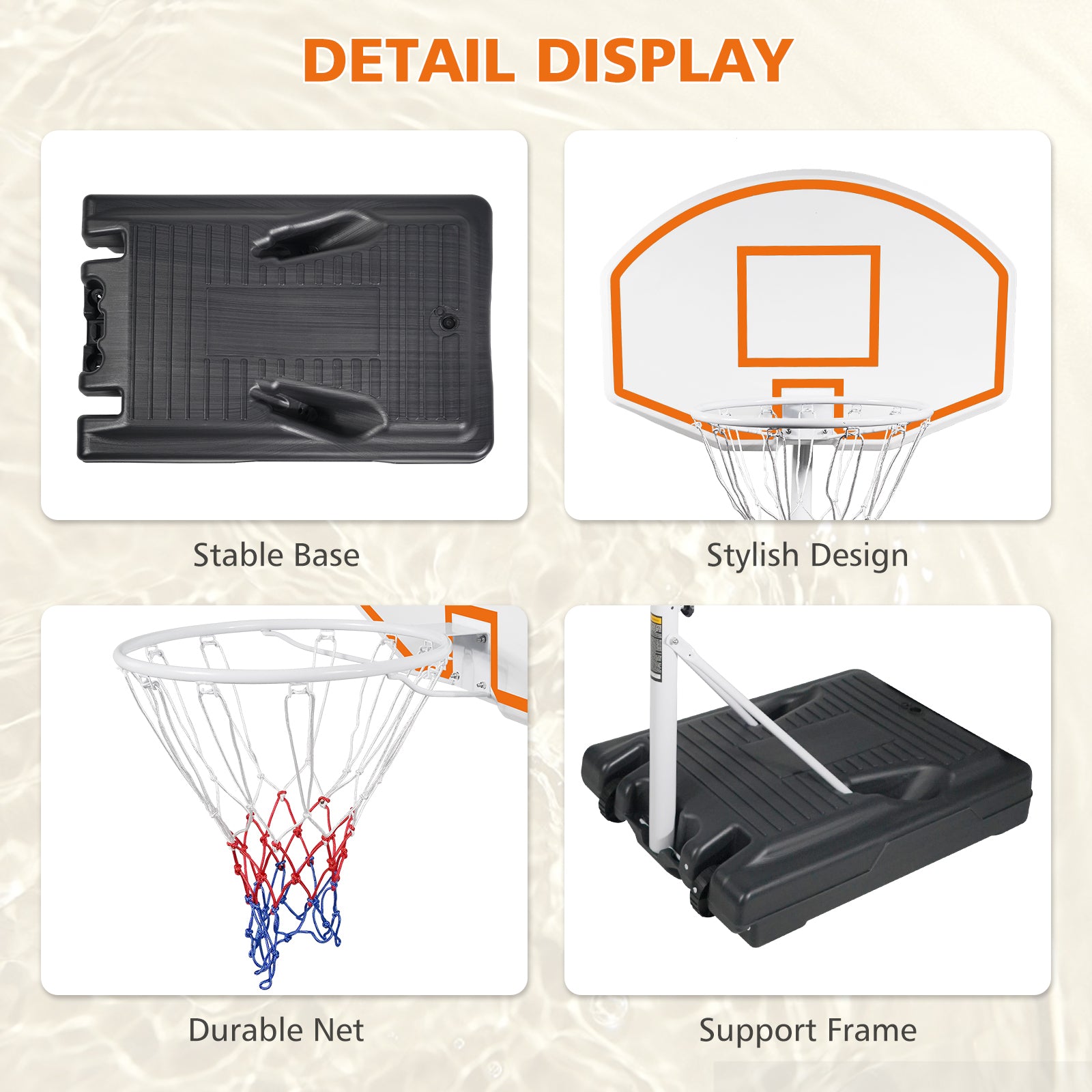 Poolside Basketball Hoop Portable Swimming Pool Basketball System Height Adjustable 3.1Ft 4.7Ft With 36" Backboard For Indoor Outdoor Use Orange Balls Sports Orange Portable Garden & Outdoor Iron Plastic