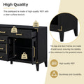 6 Drawer And 2 Cabinet Retro Sideboard With Extra Large Storage Space, With Gold Handles And Solid Wood Legs, For Kitchen And Living Room Black Black Solid Wood Mdf