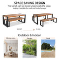 3 Pieces Outdoor Dining Table With 2 Benches, Patio Dining Set With Unique Top Texture, Acacia Wood Top & Steel Frame, All Weather Use, For Outdoor & Indoor, Natural No Acacia Wood Garden & Outdoor