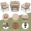 Bohemia Inspired 4 Person Outdoor Seating Group With Removable Cushions, Conversation Patio Set With Wood Tabletop, Beige Yes Beige Garden & Outdoor Complete Patio Sets Foam Wicker