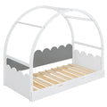 Twin Size Stretchable Vaulted Roof Bed, Children'S Bed Pine Wood Frame, White Gray Box Spring Not Required Twin White Gray Wood Daybeds Pine