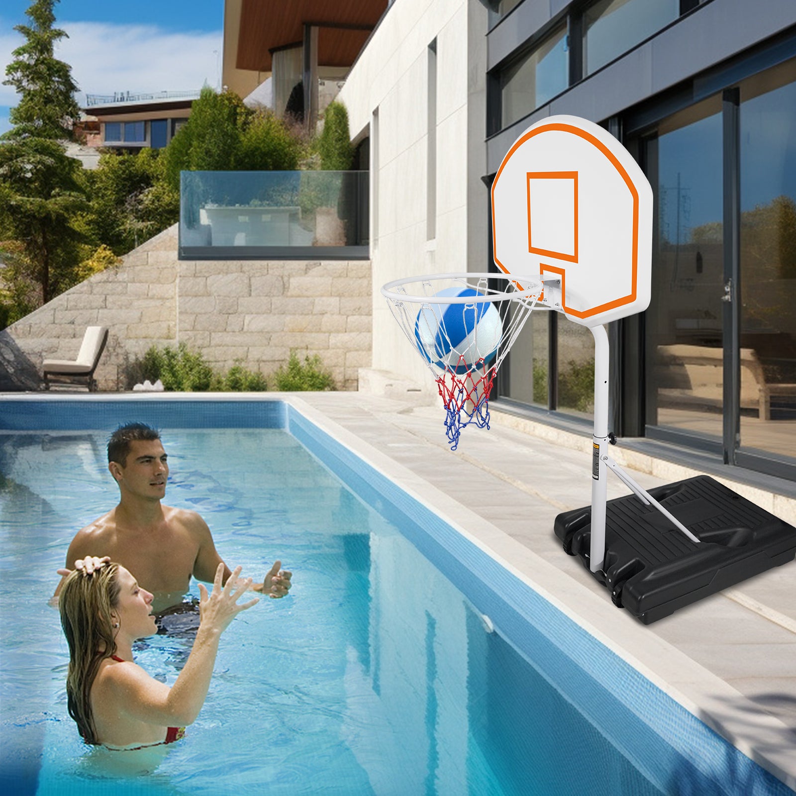 Poolside Basketball Hoop Portable Swimming Pool Basketball System Height Adjustable 3.1Ft 4.7Ft With 36" Backboard For Indoor Outdoor Use Orange Balls Sports Orange Portable Garden & Outdoor Iron Plastic