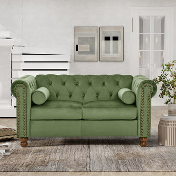 Phoyal Largeseat, Velvet Sofa Two Seat Sofa Classic Tufted Chesterfield Settee Sofa Modern 2 Seater Couch Furniture Tufted Back For Living Room Green Green Velvet Primary Living Space Medium Soft