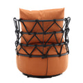Coolmore Upholstered Tufted Living Room Chair Textured Linen Fabric Accent Chair With Metal Stand Orange Linen