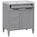 30'' Bathroom Vanity With Top Sink, Modern Bathroom Storage Cabinet With 2 Drawers And A Tip Out Drawer, Freestanding Vanity Set With Mirror Cabinet, Single Sink Bathroom Vanity 3 Grey 2 5 Bathroom