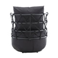 Coolmore Upholstered Tufted Living Room Chair Textured Linen Fabric Accent Chair With Metal Stand Black Linen