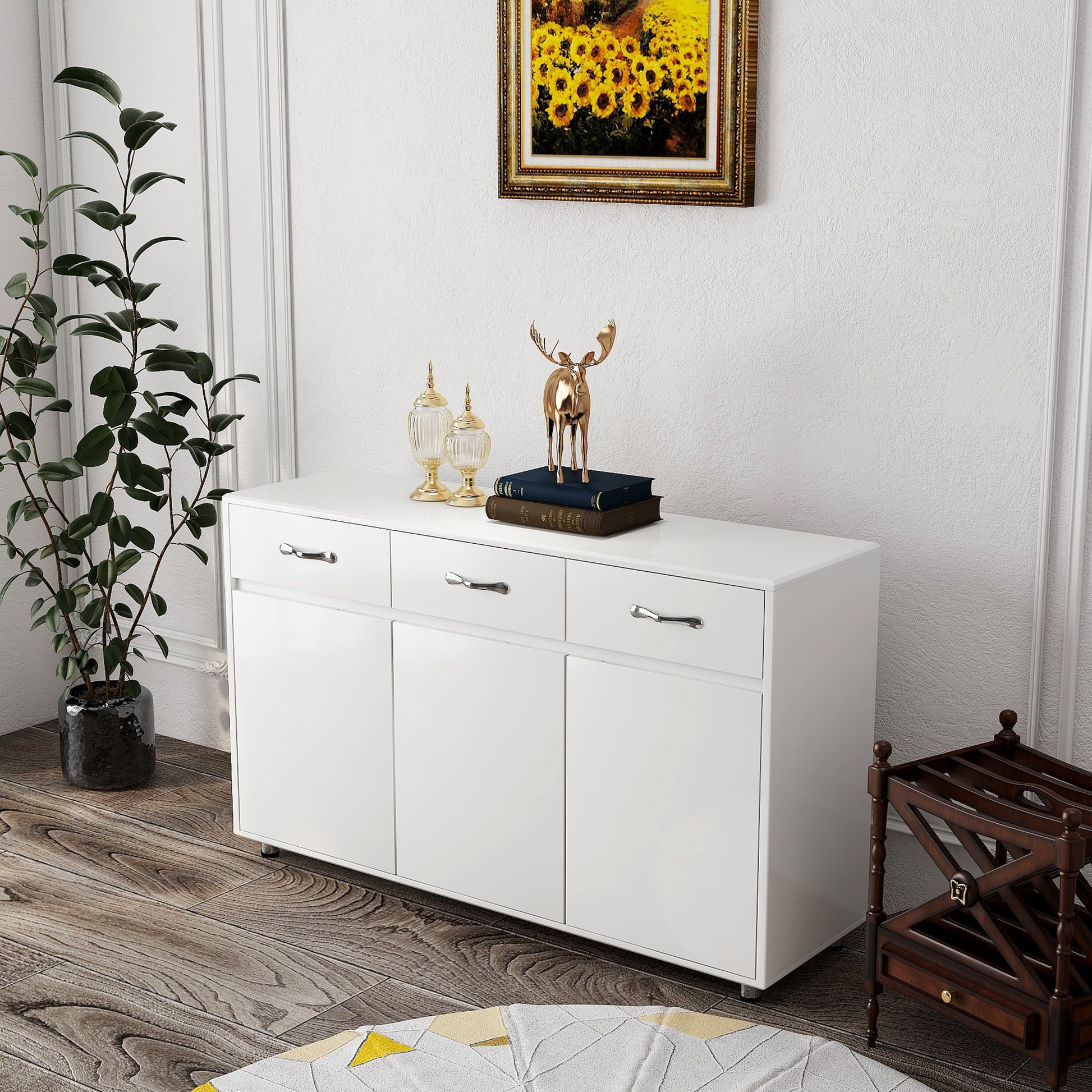 Three Doors Side Table White White Mdf