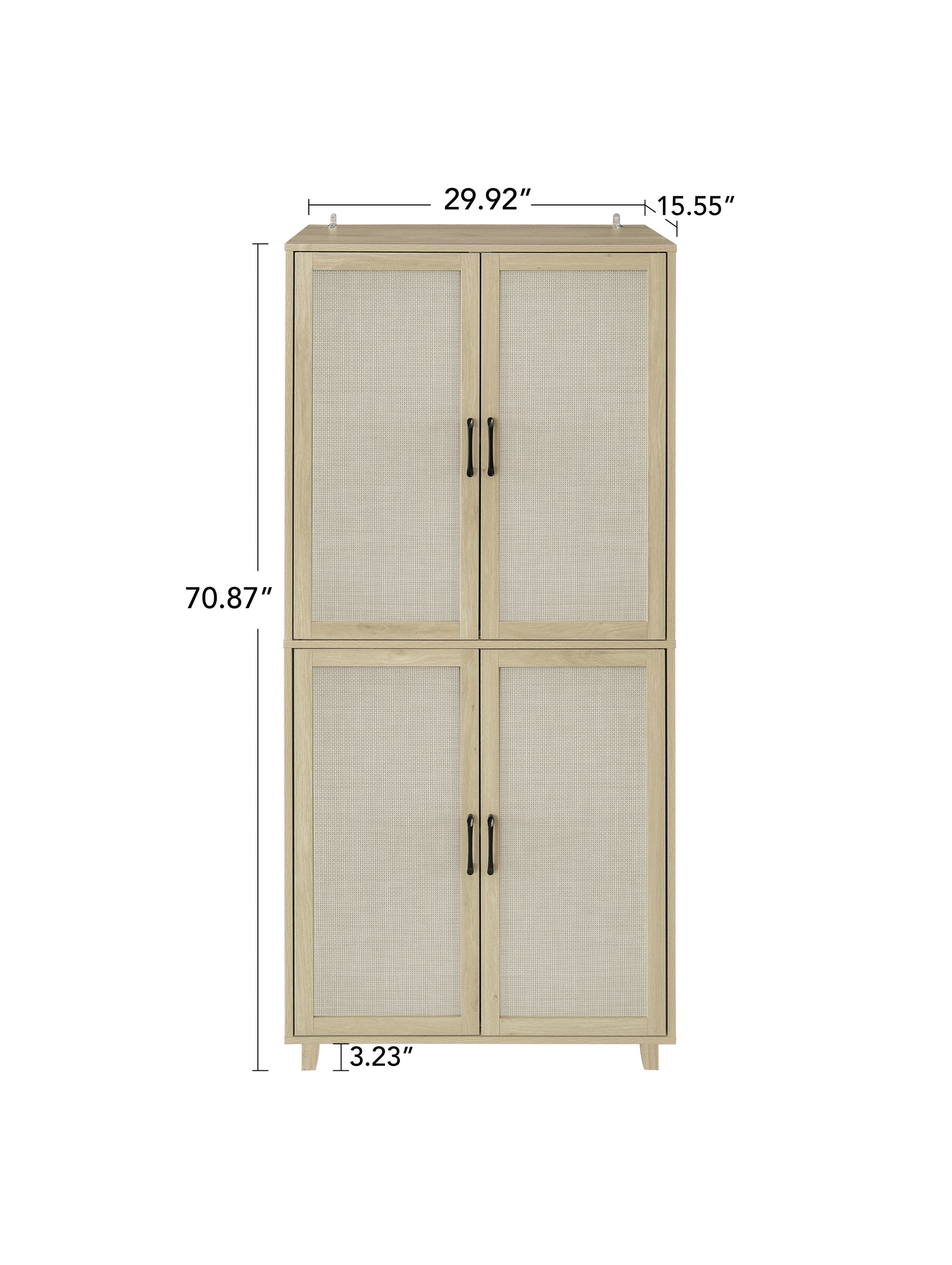 4 Door Cabinet, With 4 Adjustable Inner Shelves, Storage Cabinet Natural Mdf