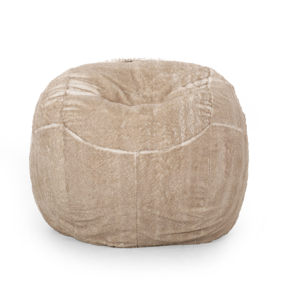 Vida 5 Foot Rounded Faux Fur Bean Bag, Snow White Beige White Base Cream Shade Faux Fur