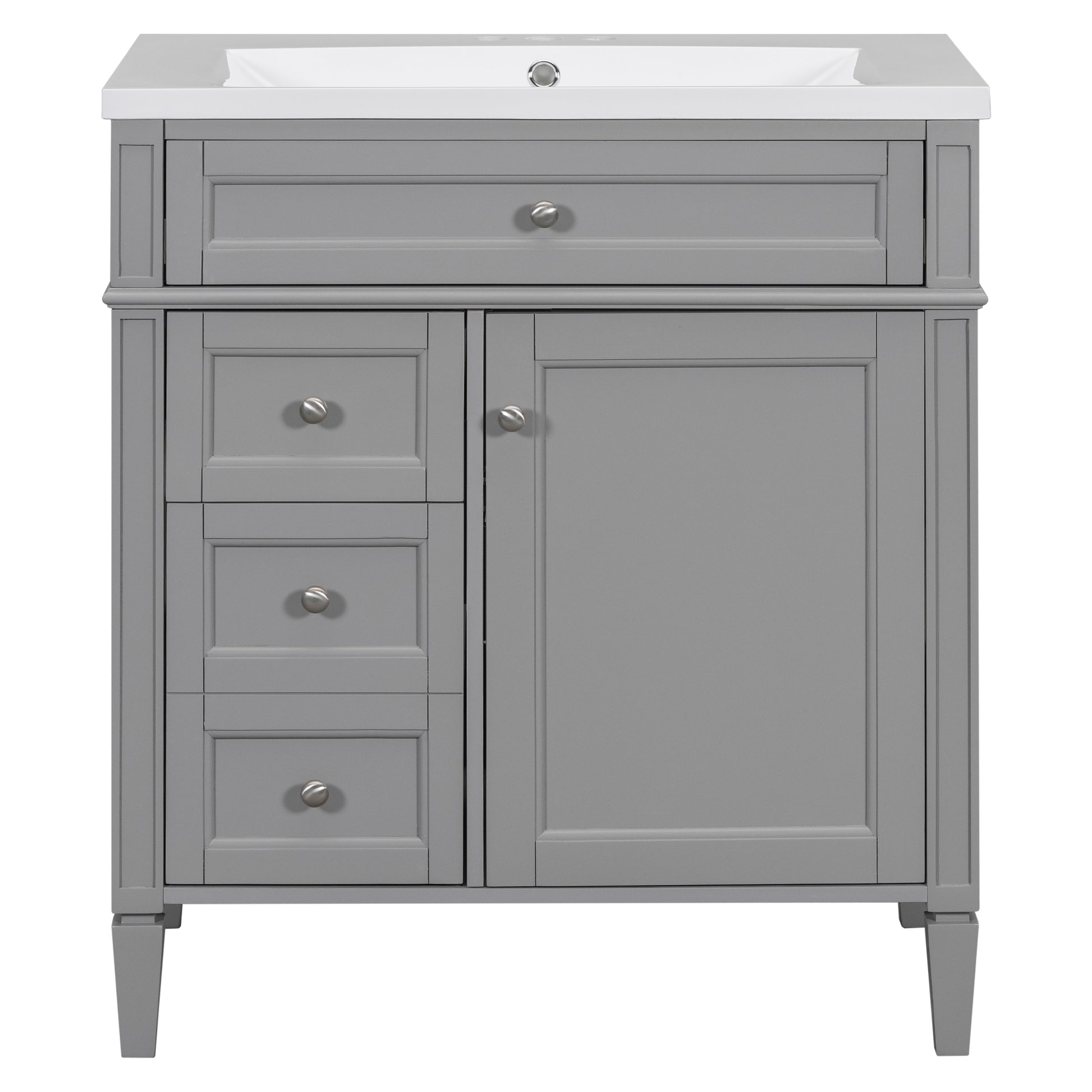 30'' Bathroom Vanity With Top Sink, Modern Bathroom Storage Cabinet With 2 Drawers And A Tip Out Drawer, Freestanding Vanity Set With Mirror Cabinet, Single Sink Bathroom Vanity 3 Grey 2 5 Bathroom