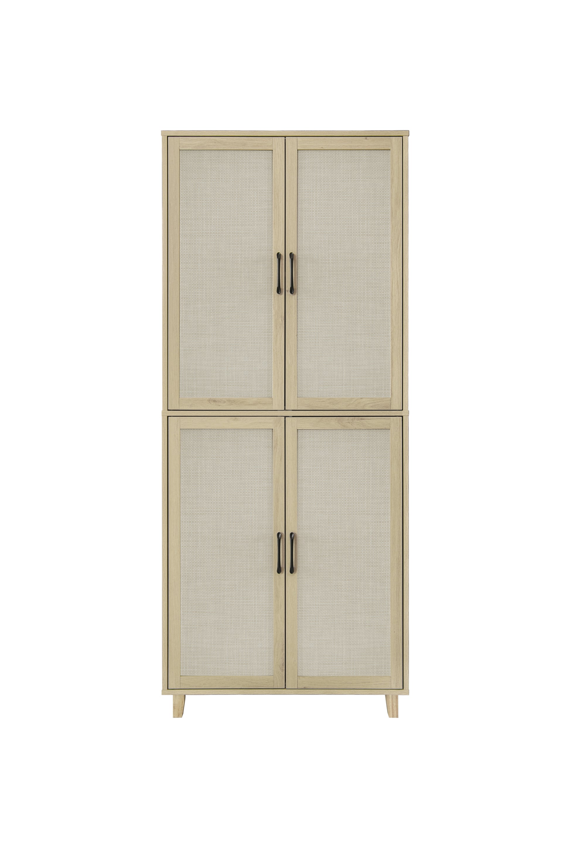 4 Door Cabinet, With 4 Adjustable Inner Shelves, Storage Cabinet Natural Mdf