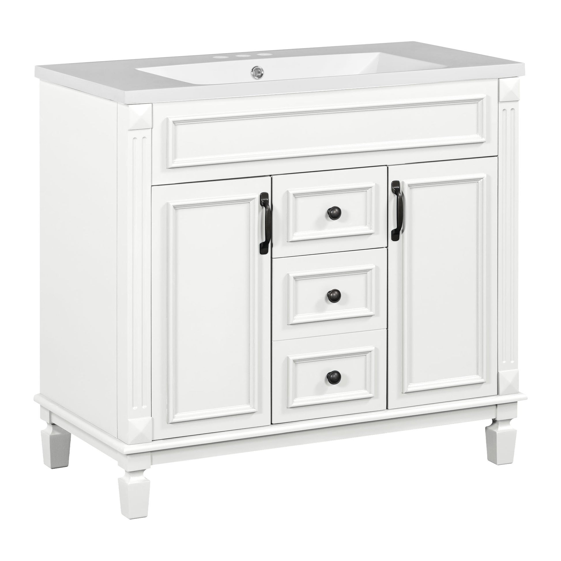 36'' Bathroom Vanity With Top Sink, White Mirror Cabinet, Modern Bathroom Storage Cabinet With 2 Soft Closing Doors And 2 Drawers, Single Sink Bathroom Vanity White Bathroom Mdf