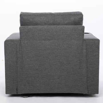 Modern Swivel Accent Sofa Chair, Ergonomic Casual 90 Degree Swivel Single Sofa Seat With Drink Holder Living Room Chair ,Soft Egyptian Velvet Sofa Chair Grey Brown Wood Primary Living Space Delicate Duty Pine 1 Seat Grey Linen Soft Cushion Back Art