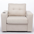 Modern Swivel Accent Sofa Chair, Ergonomic Casual 90 Degree Swivel Single Sofa Seat With Drink Holder Living Room Chair ,Soft Egyptian Velvet Sofa Chair White Brown Wood Primary Living Space Delicate Duty Pine 1 Seat White Linen Soft Cushion Back Art