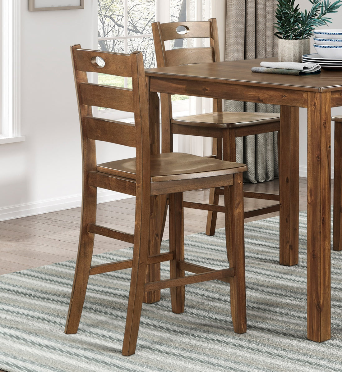 Counter Height 5Pc Dining Set Walnut Finish Table And 4 Counter Height Chairs Wooden Kitchen Dining Furniture Transitional Style Wood Walnut Seats 4 Wood Dining Room 36 Inches Casual,Transitional Square Dining Table With Chair Wood