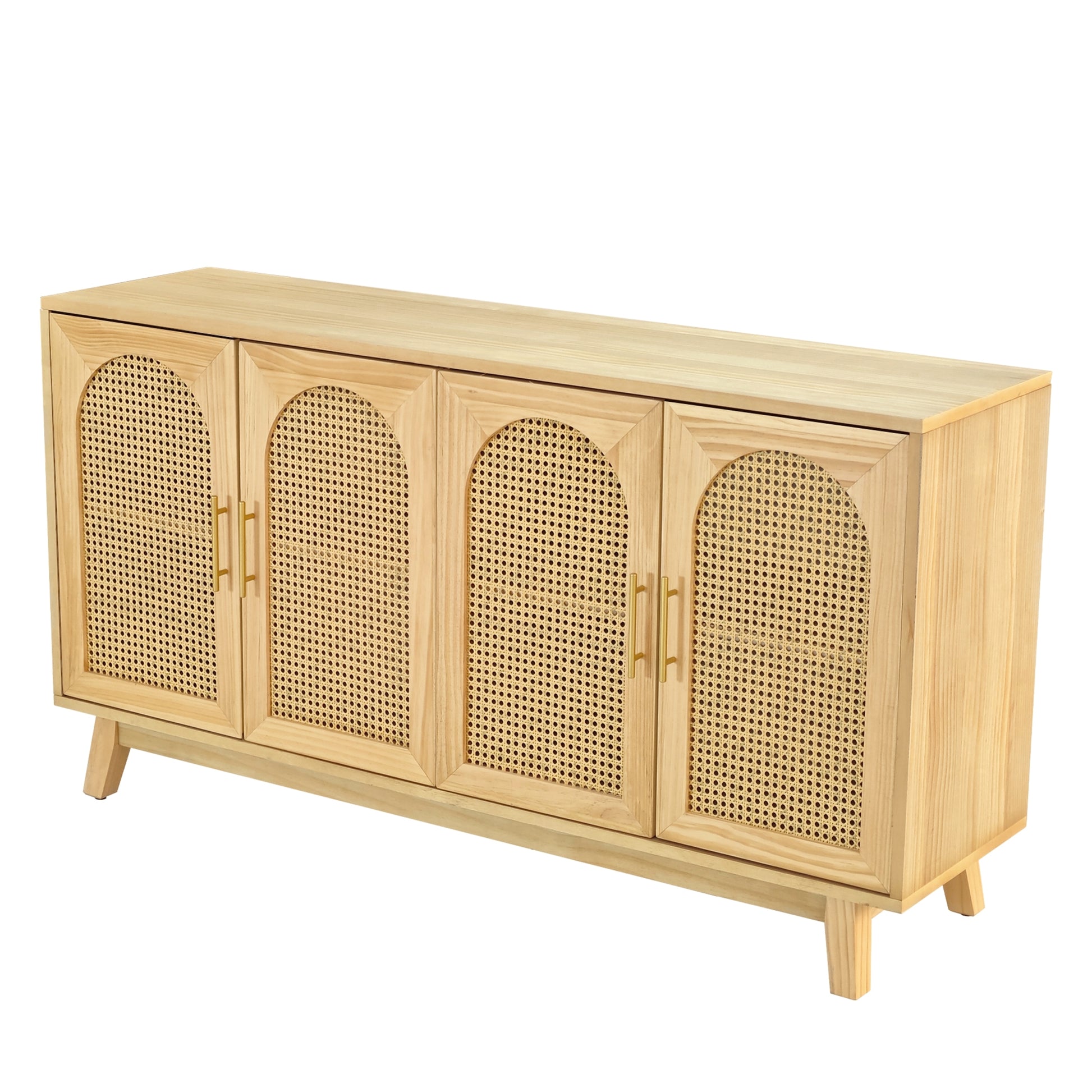 59.84"Modern 4 Door Cabinet With Rattan Decorative Doors,For Bedroom,Living Room,Office,Easy Assembly, Natural Natural Primary Living Space Mdf