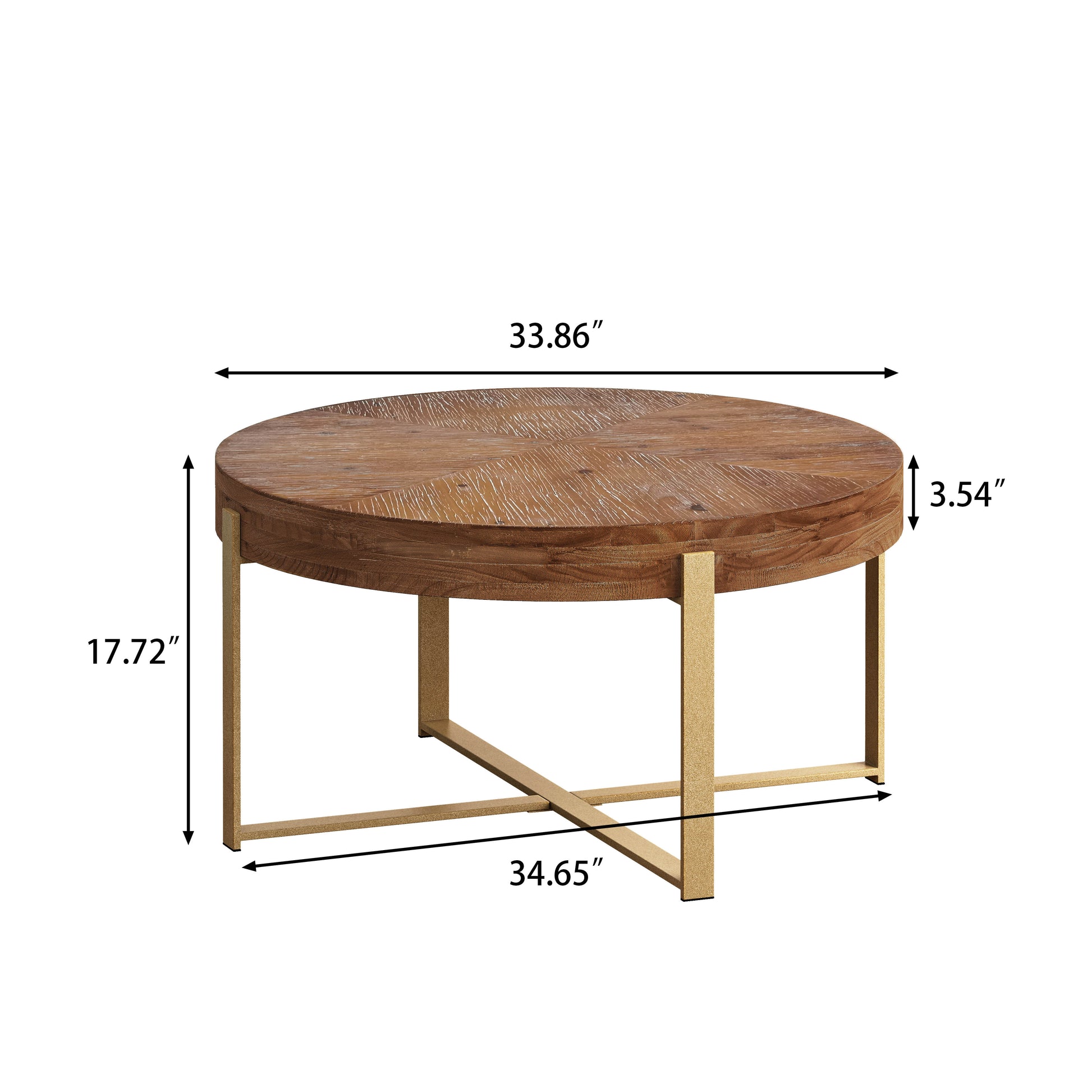 33.86"Modern Retro Splicing Round Coffee Table,Fir Wood Table Top With Gold Cross Legs Base Same Sku:W757126236 Gold Fir Metal & Wood