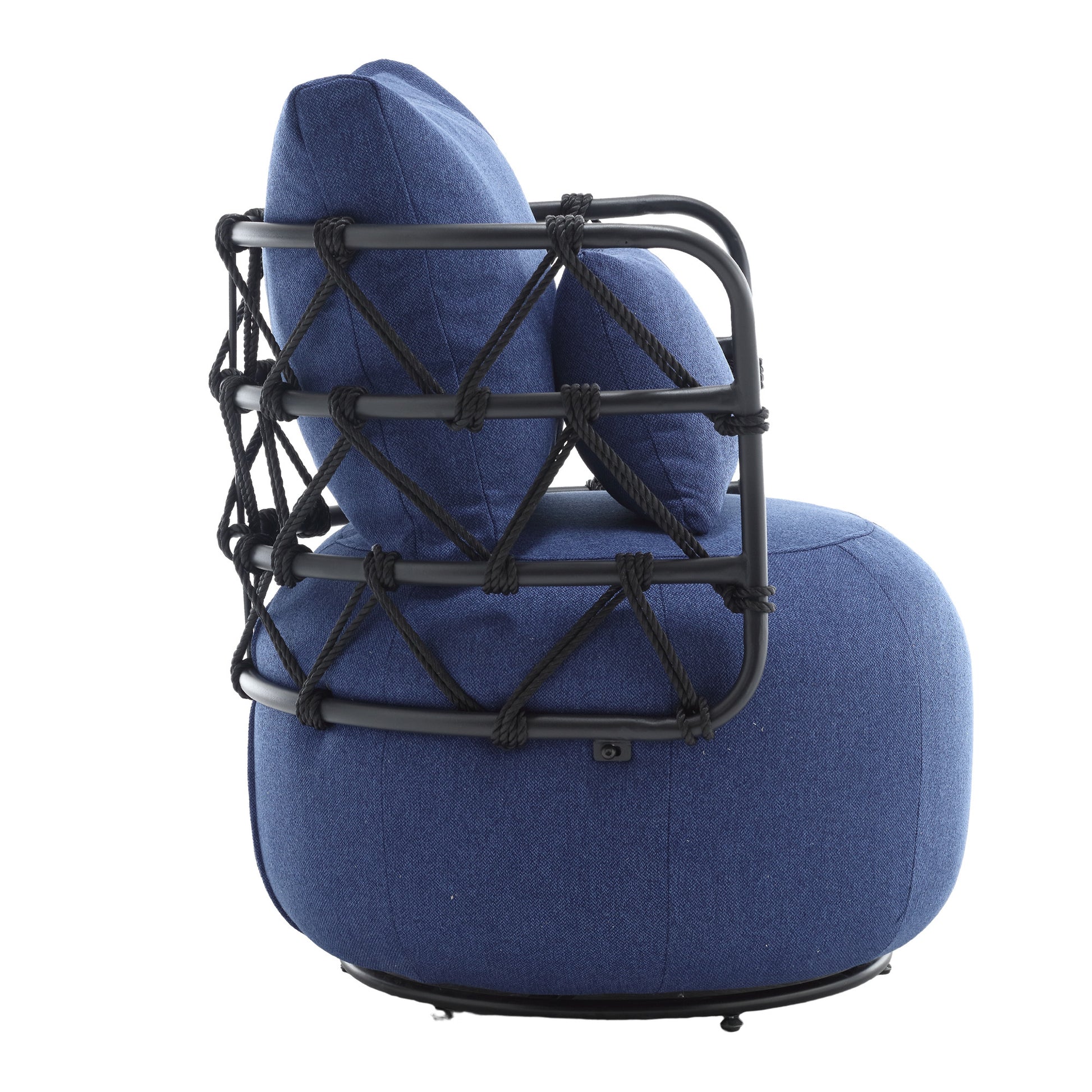 Coolmore Upholstered Tufted Living Room Chair Textured Linen Fabric Accent Chair With Metal Stand Navy Linen