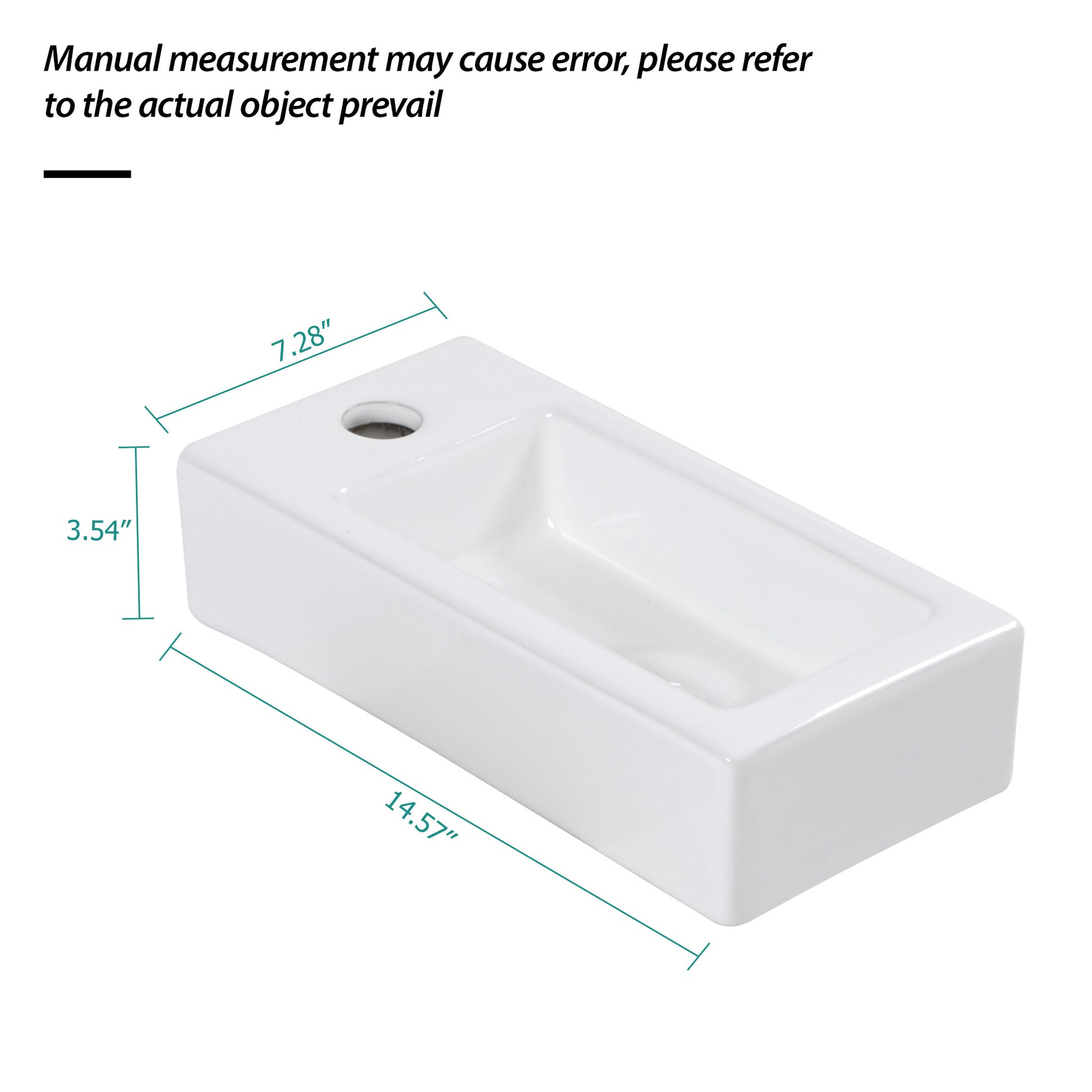 14.57X7.28 Inch White Ceramic Rectangle Wall Mount Bathroom Sink With Single Faucet Hole White Ceramic