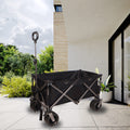 Folding Wagon, Heavy Duty Utility Beach Wagon Cart For Sand With Big Wheels, Adjustable Handle&Drink Holders For Shopping, Camping,Garden And Outdoor Black Garden & Outdoor American Design Fabric Steel