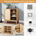 Buffet Cabinet With Storage,Storage Cabinet With Natural Rattan Decorated Doors,Rattan Cabinet With Adjustable Shelf,Sideboard For Living Room,Kitchen,Hallway,1 Doors, Shelf With Storage, Natural Natural Rubber Wood
