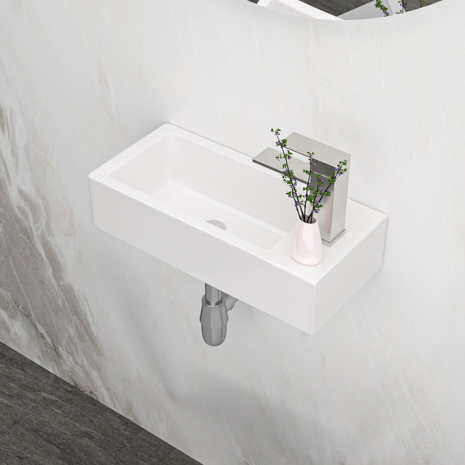 14.57X7.28 Inch White Ceramic Rectangle Wall Mount Bathroom Sink With Single Faucet Hole White Ceramic