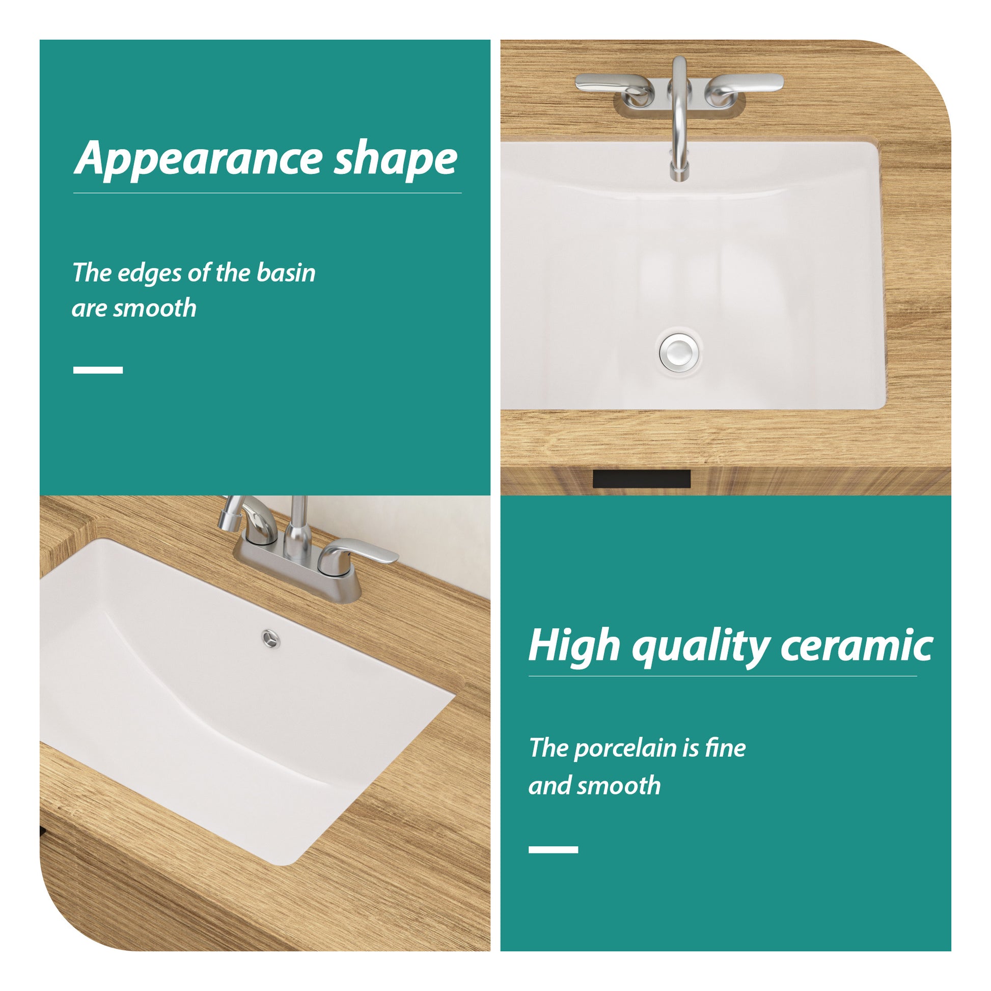 19.7"X14" White Ceramic Rectangular Undermount Bathroom Sink With Overflow White Ceramic