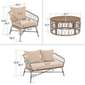 Bohemia Inspired 4 Person Outdoor Seating Group With Removable Cushions, Conversation Patio Set With Wood Tabletop, Beige Yes Beige Garden & Outdoor Complete Patio Sets Foam Wicker